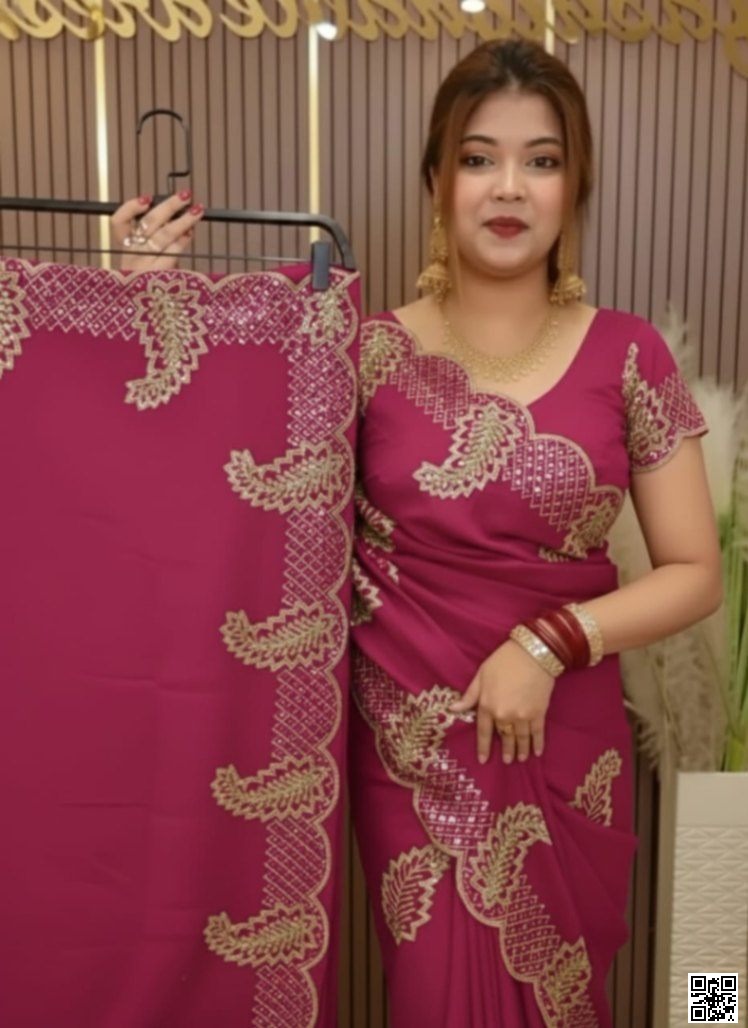 ✨ Pure Georgette Saree with Double Stone Work ✨(c9yx4)