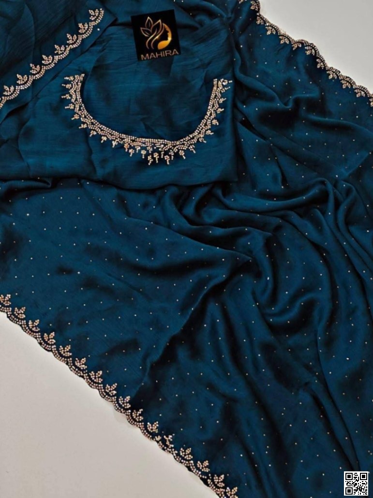 ✨ Weightless Georgette Saree with Stone Work ✨(85l5y)