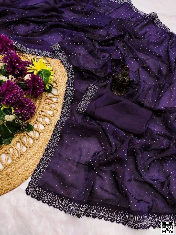 ✨ Pure Georgette Saree with Stone Work ✨ ( 2pfb0)