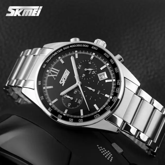 SKMEI 9096 Stainless Steel Quartz Analog Male Clock American Western Wristwatch Fashion Cheap Price Brand Men Watch (4.0)