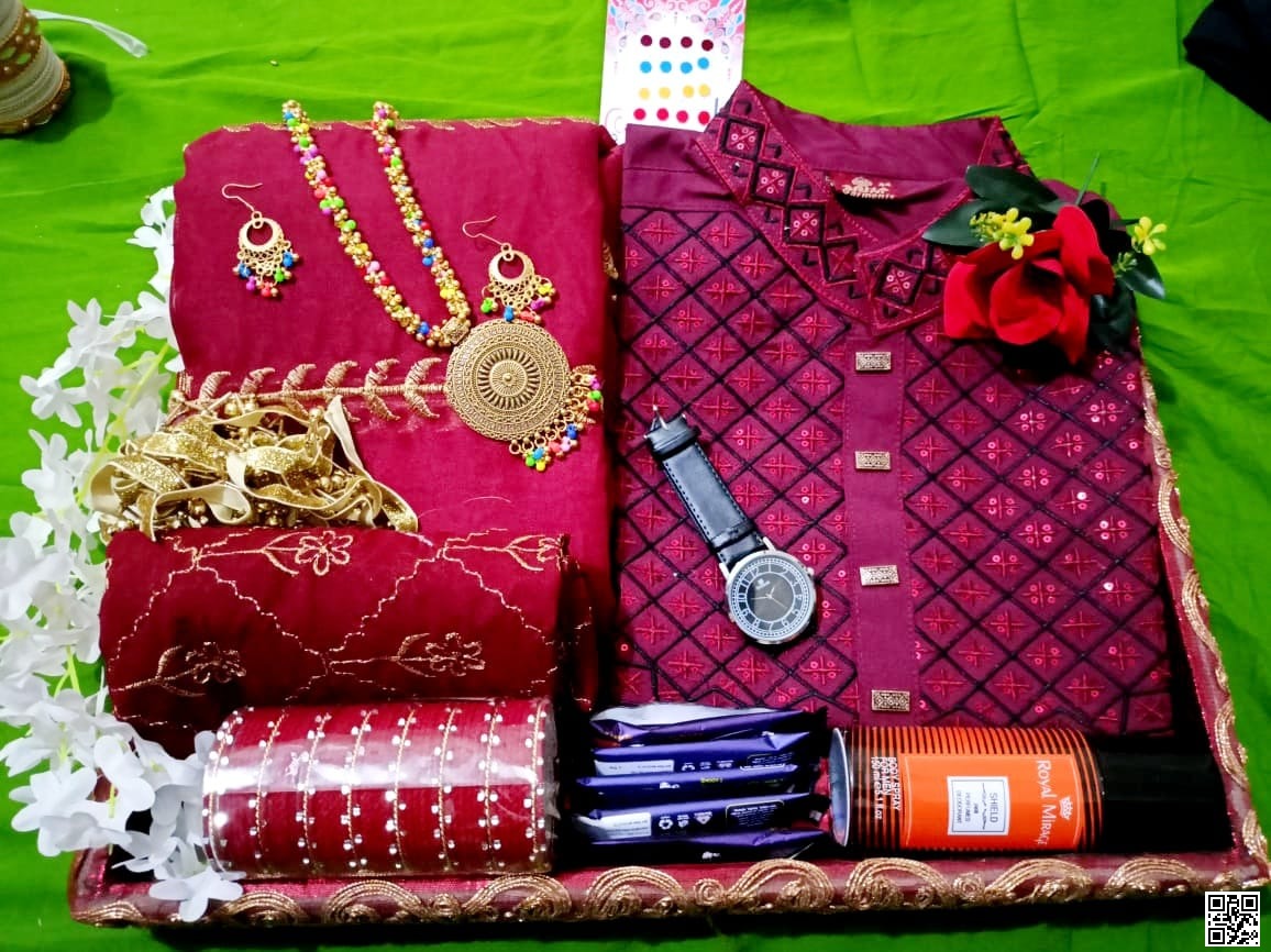 Jorjet Saree & Embroidery Panjabi Combo (3uyOj)