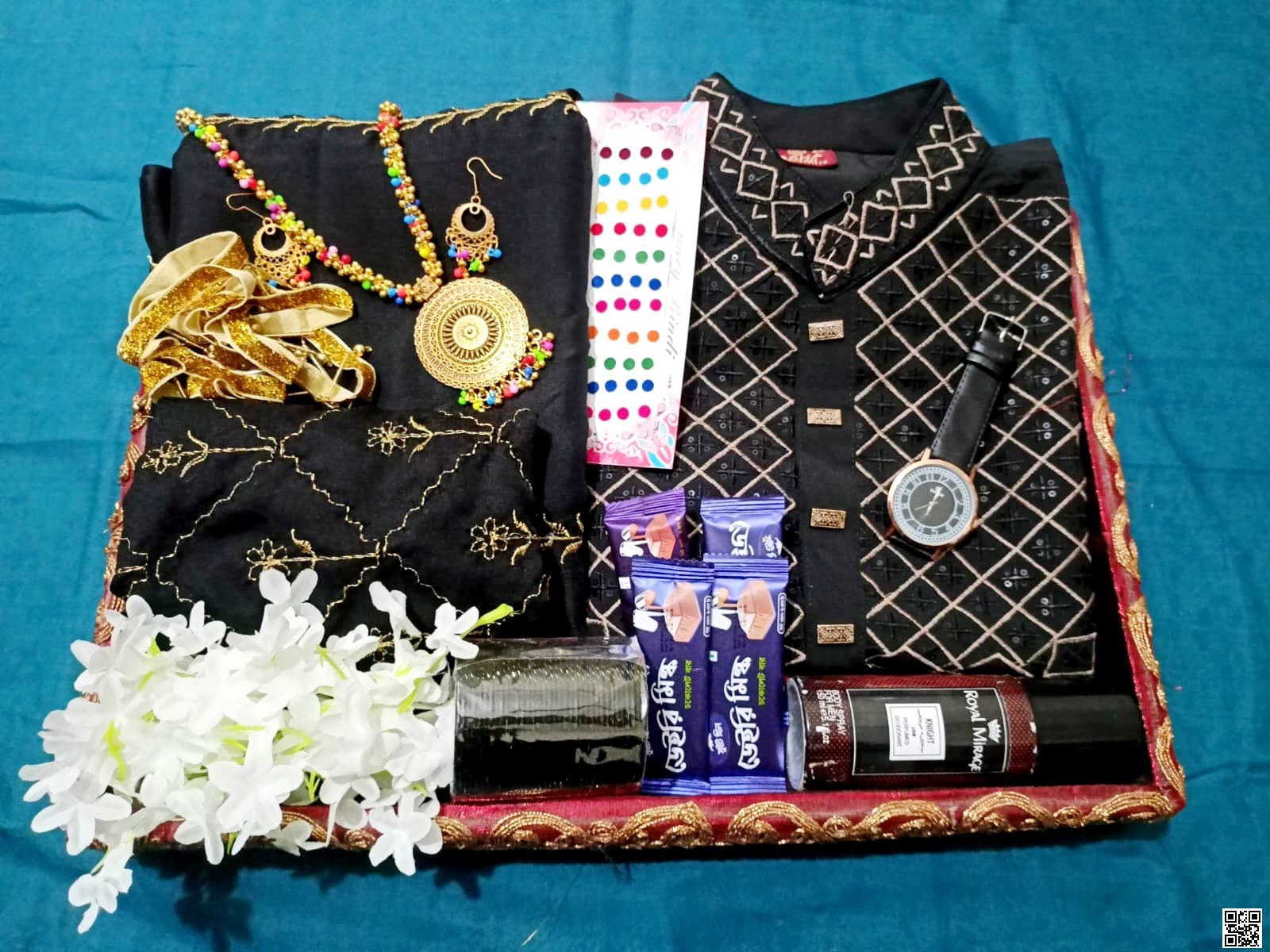 Jorjet Saree & Embroidery Panjabi Combo ( AV7e9)