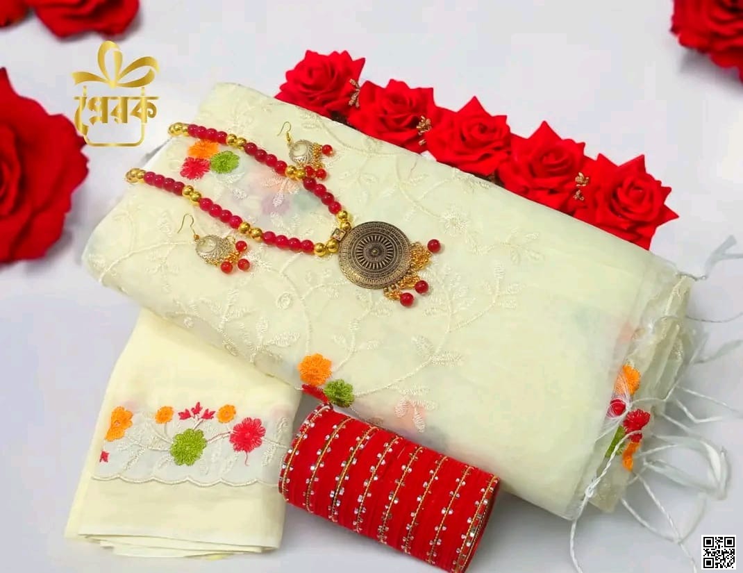 মসলিন সিল্ক এমব্রয়ডারি ওয়ার্ক সাড়ি COMBO 🌟 (2SB71)