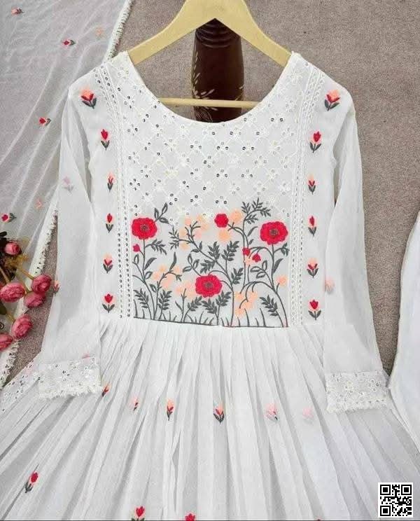 Pure Georgette Nayra Cut – Ready-Made Embroidery & Sequence Work ( BffY8)