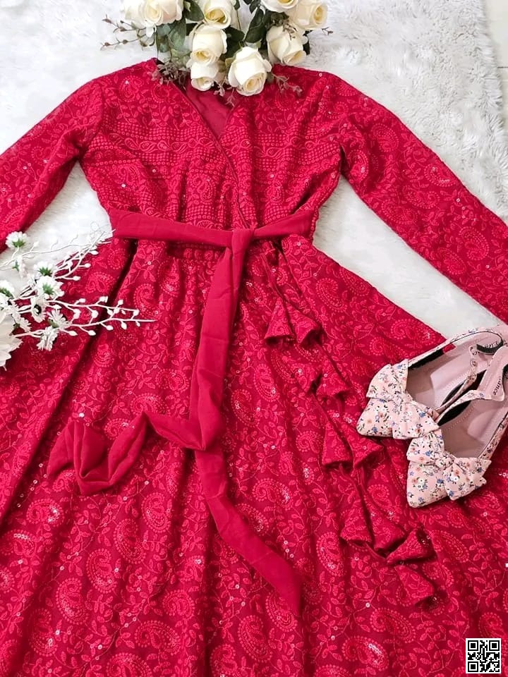 Georgette Anarkali Gown – Embroidery & Sequence Work ( XVIRE)