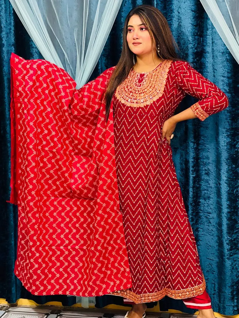 Ready-Made Sequence Embroidery Gown 3 Piece